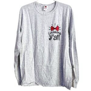 Louisiana Ya'll Size L “It's Christmas Y’all” Gray Long Sleeve Cotton Tee
